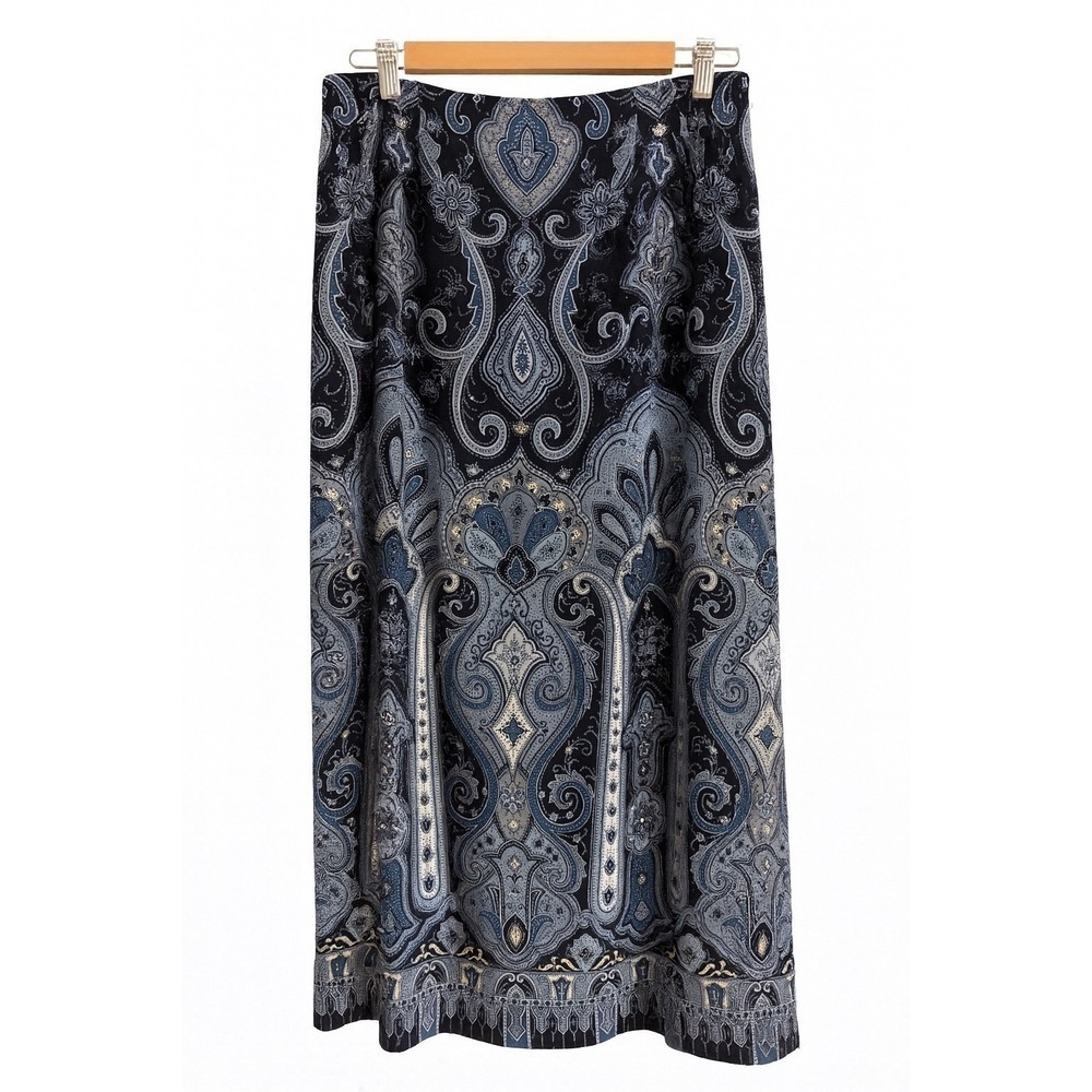 Vintage Talbots 100% Silk Paisley Skirt – Size 10P – Navy Blue